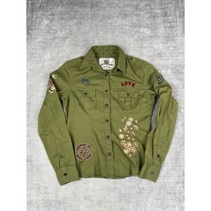 Ed Hardy Christian Audigier Shirt‎ Womens Small Green Button Up Vtg Y2K Feild